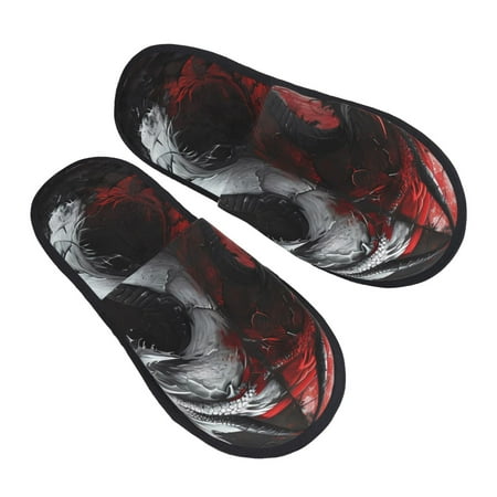 

KLL Cool Black And White Dragon Slippers for Women Men House Slip on Indoor Outdoor Bedroom Furry Fleece Lined Ladies Comfy Anti-Skid Rubber Hard Sole-Medium