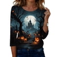 thumbnail image 2 of Domuza Women's Halloween Shirts Fall Casual Round Neck 3/4 Sleeve T-Shirts Funny Spooky Print Vintage Blouse Halloween Costumes-B S, 2 of 6