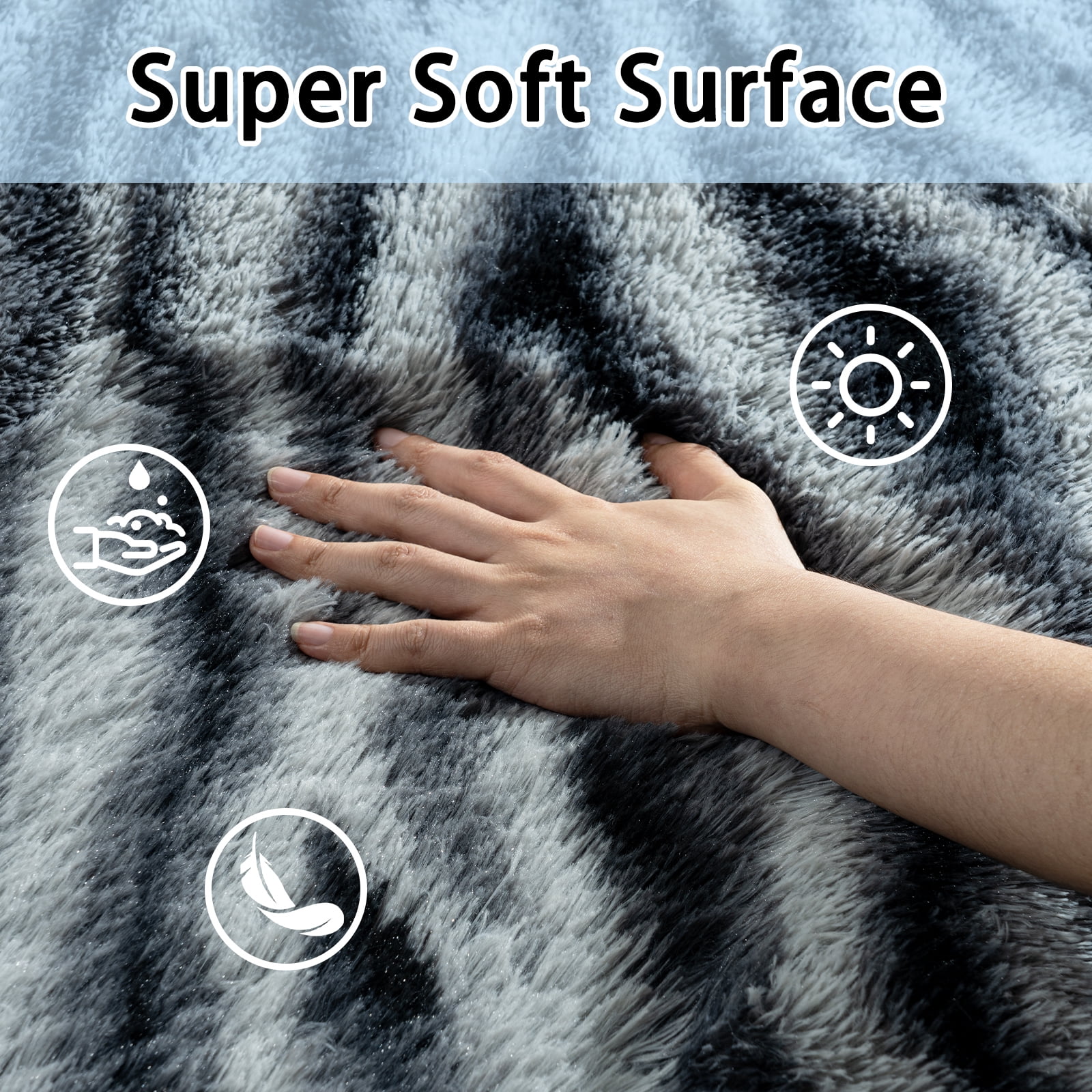ZENELESS Fluffy Rugs,6x9ft Black and White Stripes Solid Shag Collection Carpet Perfect for Dining Room, Bedroom