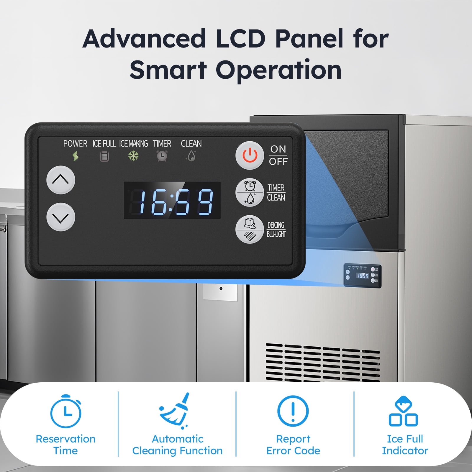 Mojgar Commercial 100Lbs/24H Ice Maker - Freestanding with 33Lbs Storage Capacity, Adjustable Ice Sizes, Quiet Operation, Perfect for Home & Business