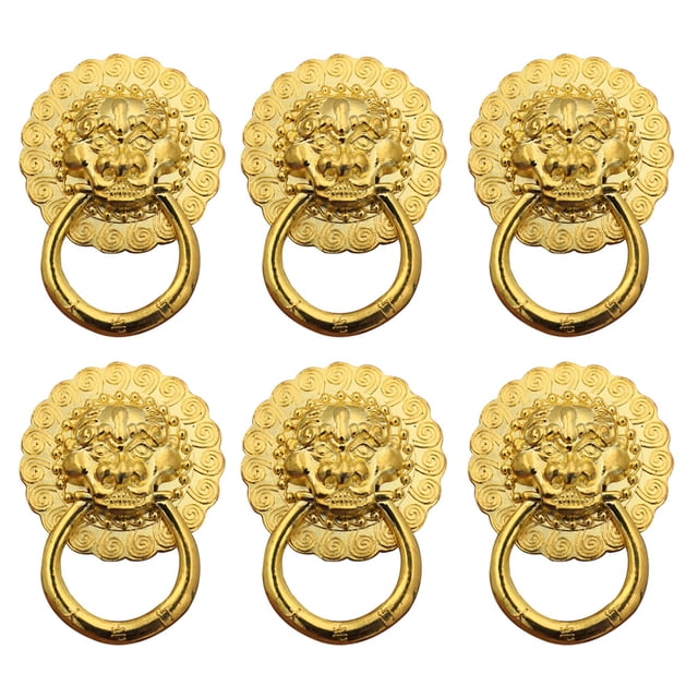 6Pcs Retro Lion Single Pull Ring Drawer Pull Handle Furniture Accessory Golden