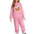 thumbnail image 2 of Placlothes Girls Pink Hall-oween 2-Piece Tracksuit Set: Soft 100% Polyester Pumpkin Print Hoodie & Joggers, Casual/Festive Outfit for Girls Ages 3-12,Size 2 T, 2 of 3
