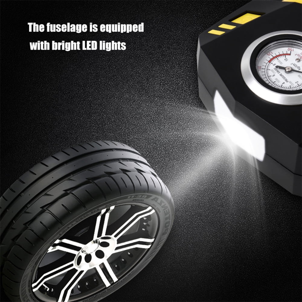 Tire Inflator,Kepeak Portable Air Compressor with 3 Nozzle Adaptors and LED Light,12V DC 150 PSI, for Car Tires and Other Inflatables, Digital Pressure Gauge