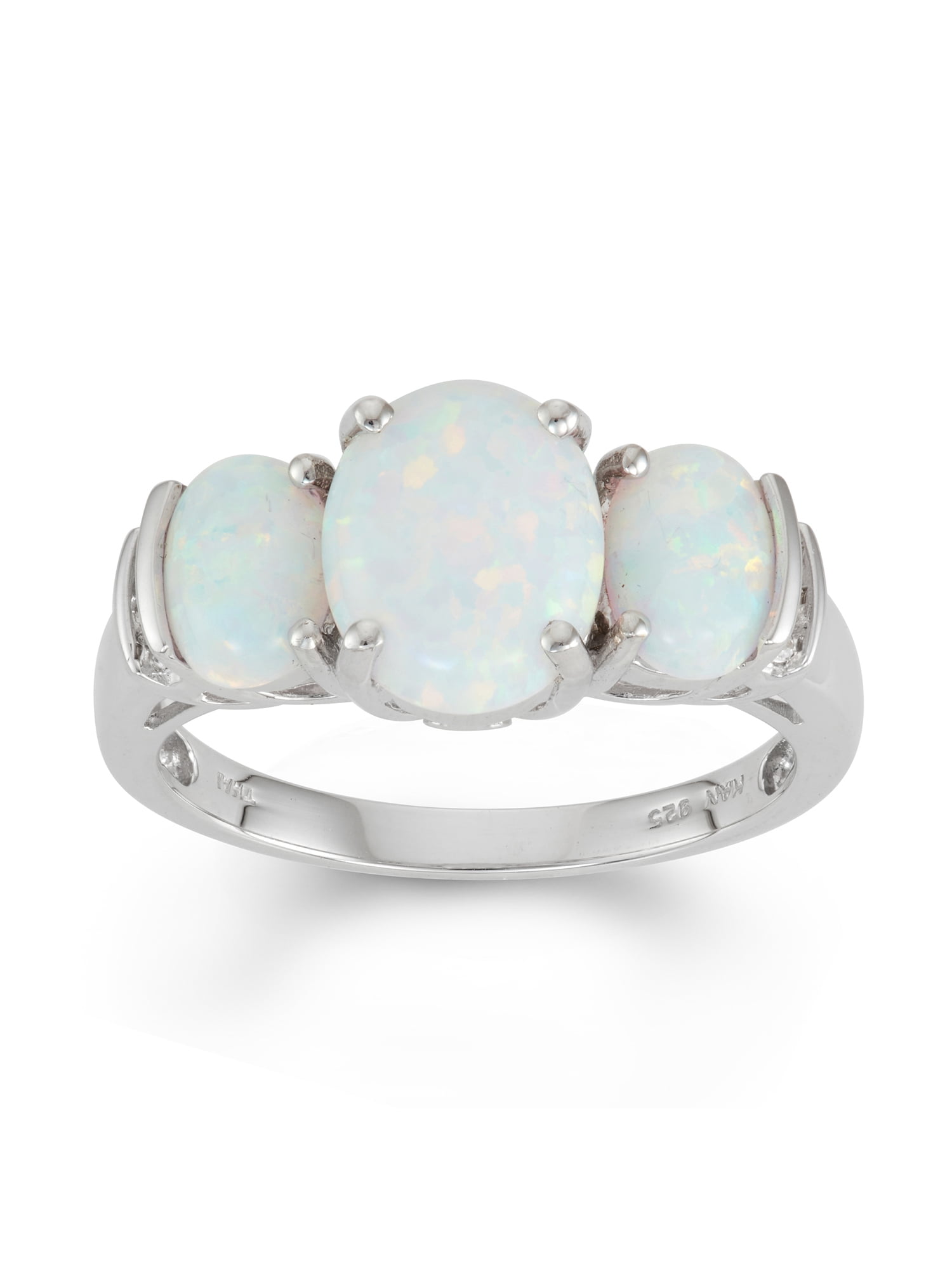 Forever New - Created Opal and White Topaz Sterling Silver 3-Stone Oval ...