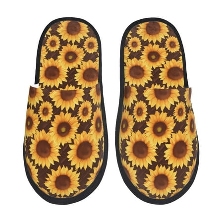 Balery Chocolate Plaid Sunflower Slient Indoor Furry Fleece Comfort House Shoes Soft Non-Slip Home Shoes Cotton slippers House Slippers-- Large
