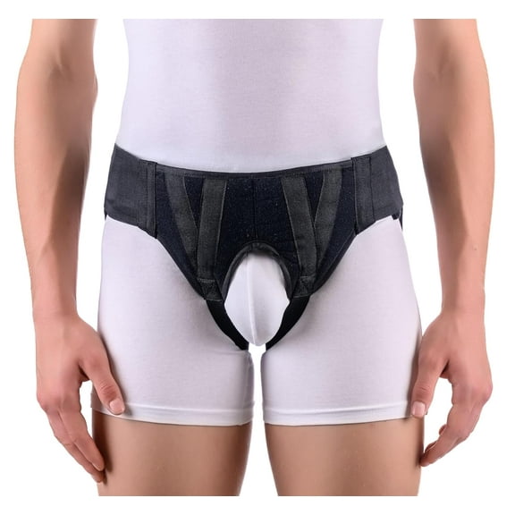 FlexaMed Double Sided Inguinal Hernia Groin Belt with Compression Pads Black Medium