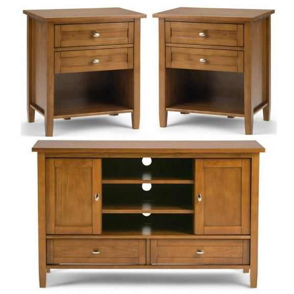 Home Square 3-Piece Set with 47" TV Media Stand up to 50" & 2 24" Nighstands