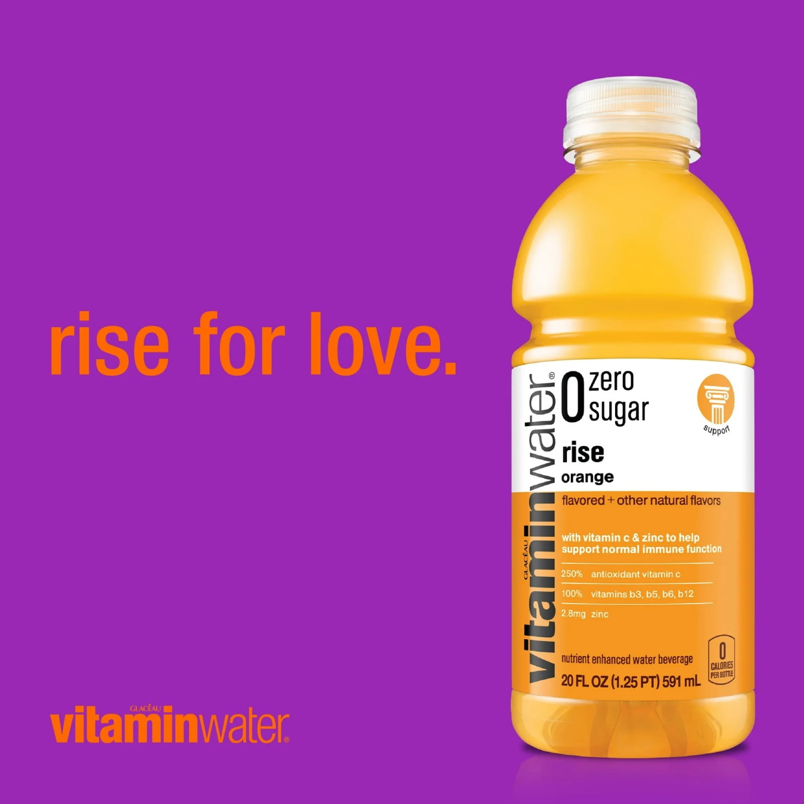 Vitaminwater Rise Zero Sugar Orange Flavored Water Beverage, 20 fl oz (3 Pack)