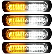 Ledkingdomus Amber White 12 LED Emergency Strobe Lights Surface Mount Lights Windshield Light Bar LED Mini Grille Light Head Hazard Warning Light for Vehicle Car Truck Van SUV