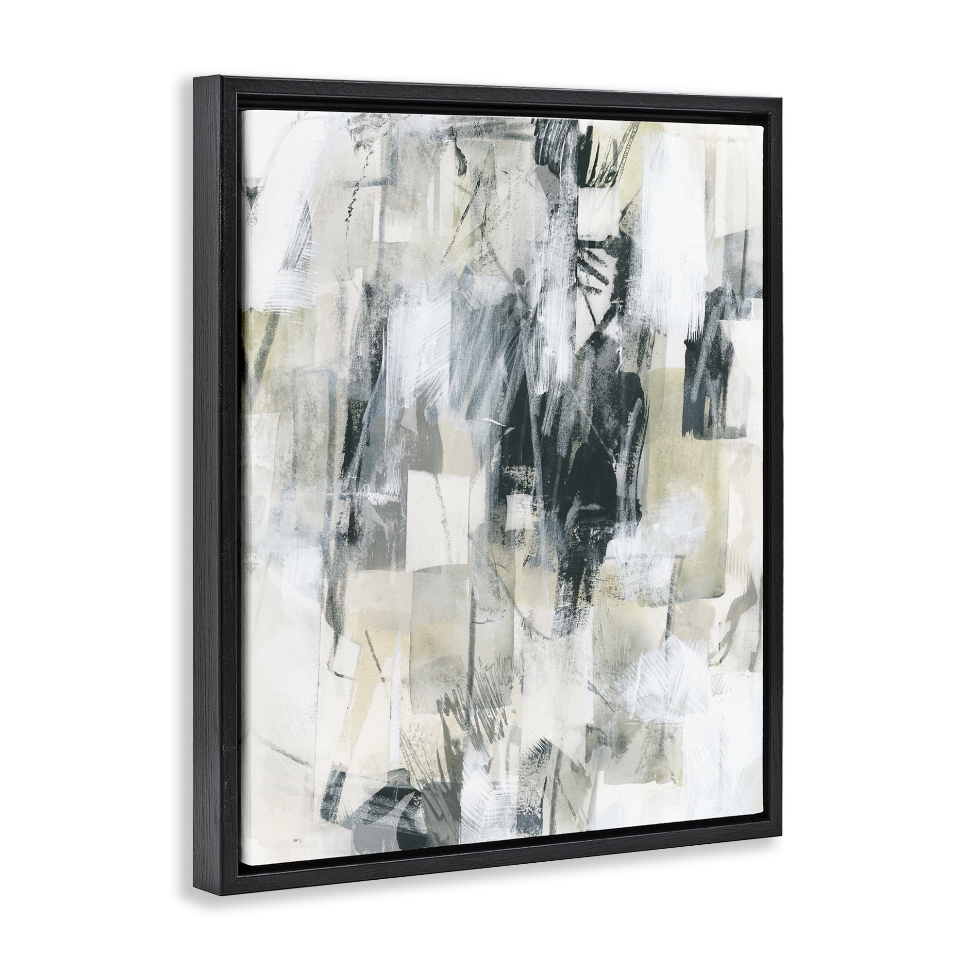 Stupell Industries Grey Layered Restless Shapes Abstract Painting Black Floater Framed Canvas Art Print Wall Art, 17 x 21