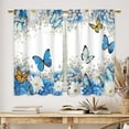 thumbnail image 3 of Teal Floral Butterfly Kitchen and Bathroom Curtains - Daisy Floral Pattern - 28x40" Tiered Spring Cafe and Bedroom Short French Door Curtains with Rod Cover, 2-Pack, 3 of 8
