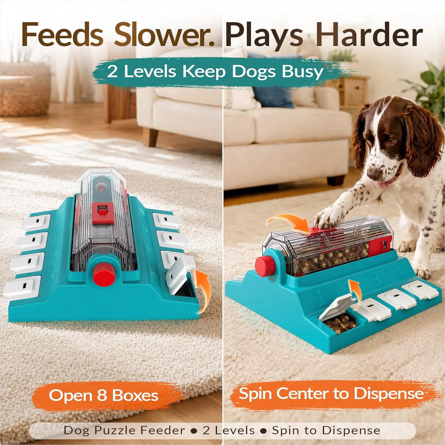KADTC Dog Puzzle Toy, XL Size, 2 Levels of Challenge, Paw-Activated Rolling Treat Dispenser, Slow Feeder & Mental Stimulation for Medium/Large Dogs Enrichment Toys
