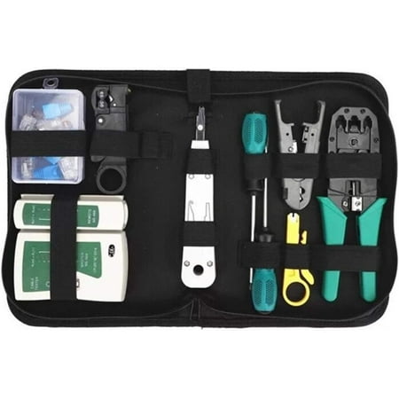 Network Tool Kit for Cat5 Cat5e Cat6, 11 in 1 Portable Ethernet Cable Crimper Kit with a Ethernet Crimping Tool, 8p8c 6p6c Connectors rj45 rj11 Cat5 Cat6 Cable Tester, 110 Punch Down Tool