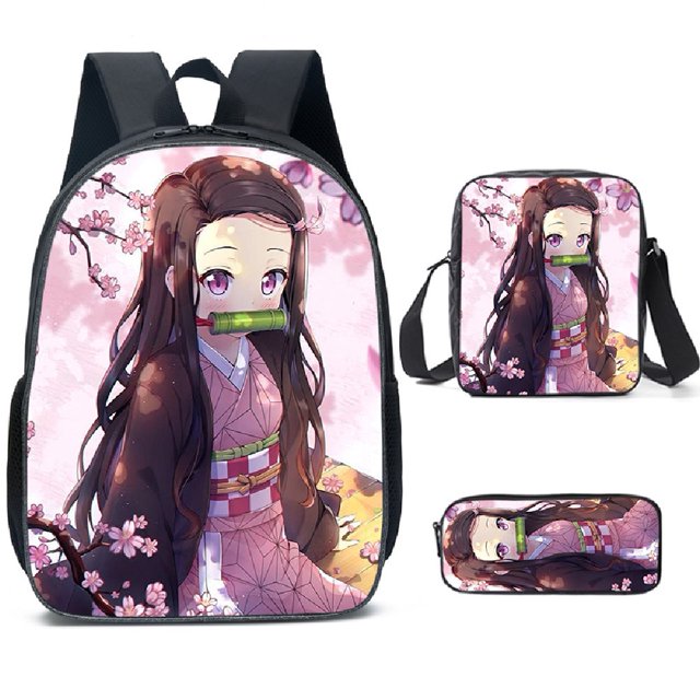 3 Piezas Demon Slayer Nezuko Niños Nuevas Mochilas De Anime Niña Princesa Estudiante Bolígrafo Escolar Bolsos Niño Bolso De Hombro Drop Envío