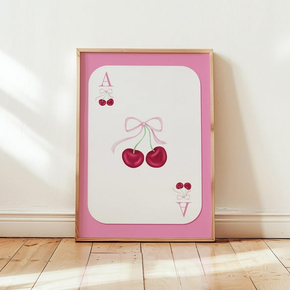 Cute And Trendy Pink Cherry Art Print, Ace Of Hearts Aesthetic Poster, Pink Art, Trendy Retro Art, Preppy Dorm Wall Decor Wall Art, Modern Wall Decor, 8x12 UNFRAMED