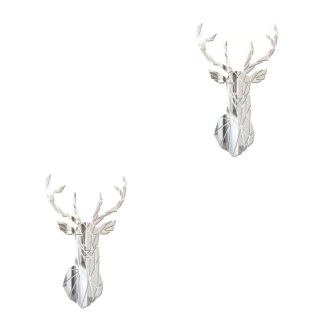 relayinert Easy To Paste And Remove 3D Deer Head Mirror Wall Sticker For Quick Decor Updates Living Space silver XL 2Set