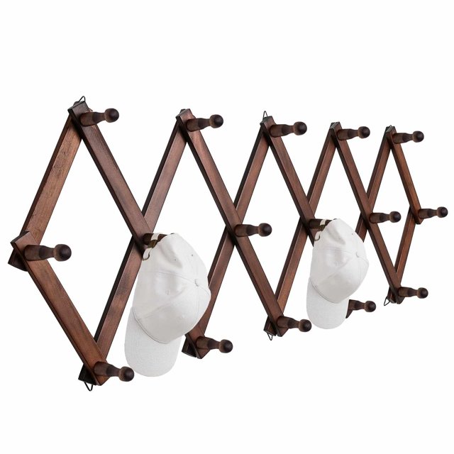 Perchero SCUNDA, extensible para pared, 16 ganchos, madera, color marrón