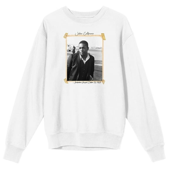 John Coltrane Amsterdam Airport Photo Adult White Crew Neck Sweatshirt-Large