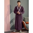 thumbnail image 2 of Unisex Long Color-Block Plush Shawl Collar Thickened Flannel Robe For Home, 2 of 5