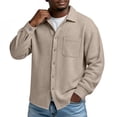 thumbnail image 4 of Handshe Men's Waffle Knit Button-Up Shirt, Solid Color Long Sleeve with Turn-Down Collar, Casual Comfort for Everyday Wear and Leisure Activities, 4 of 7