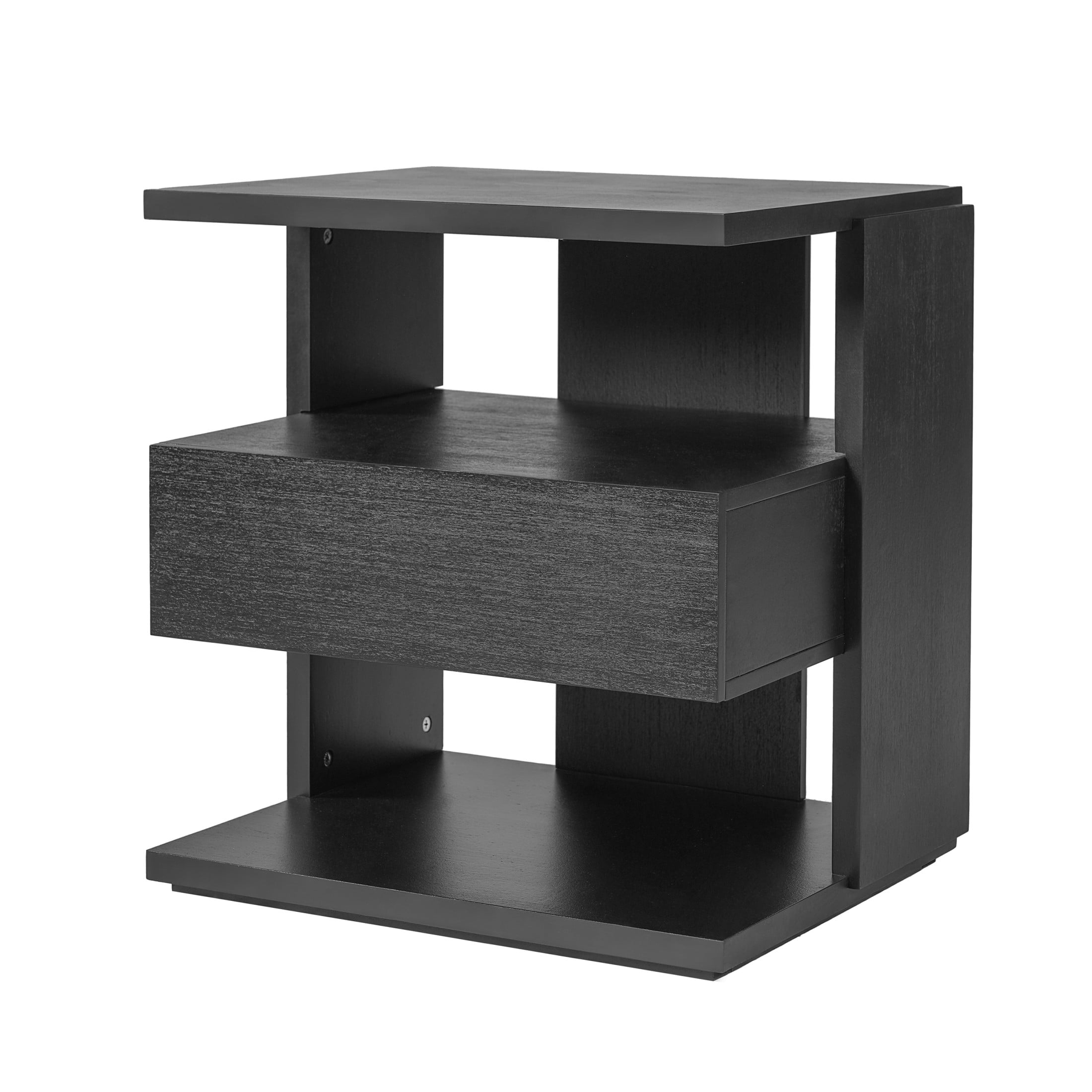 Christopher Knight Home Mid-Century Nightstand with Drawer, Unique C-Shaped Bedside Table, Black