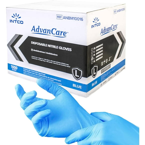 Gants Jetables en Nitrile, Étui pour 1000 Gants, Grand, Intco, Gants de Travail Jetables, 4 MIL Adresse et Qualité Haut de Gamme, Sans Poudre, Non Stériles, Sans Latex, Bleu, G