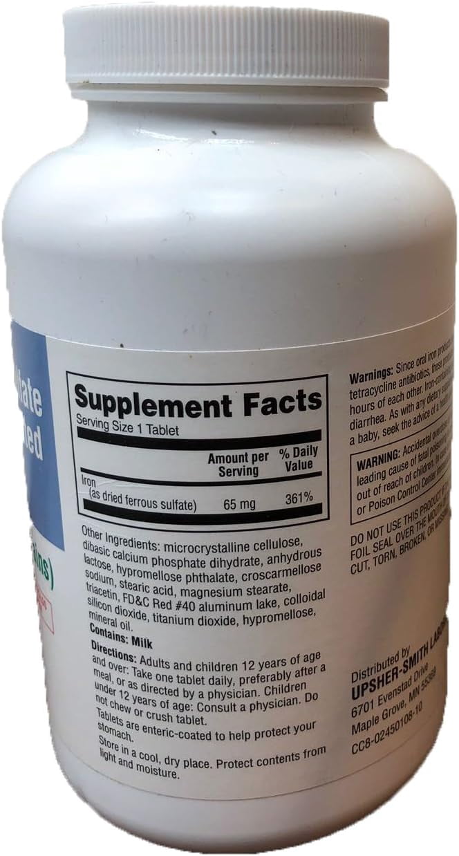 Upsher-Smith Ferrous Sulfate Enteric-Coated Dietary Supplement, 325 mg, 1000 Count