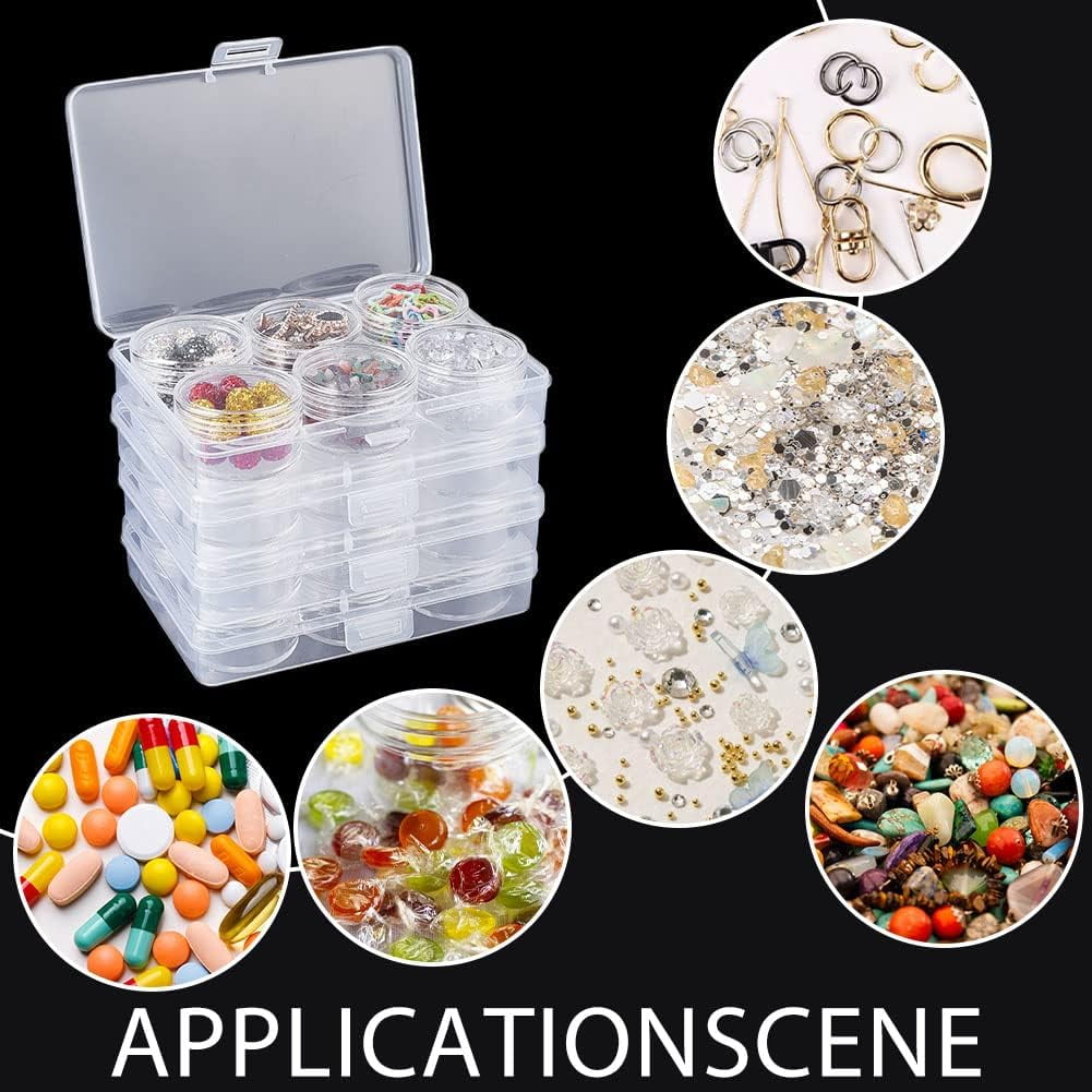 Polypropylene(PP) Beads Organizer Storage Case 6Pcs Polystyrene Removable Individual Box Clear 4x2.2cm 6pcs/set 4 sets/bag