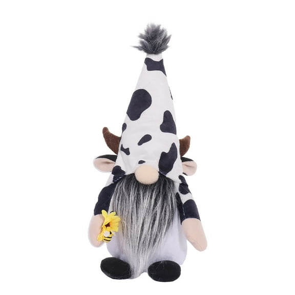 A Cow Plush Doll Decoration Faceless Animal Ornament For Home Shelf Desk Decor Soft Stuffed Toy With Bee