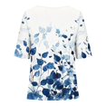 thumbnail image 5 of Blouses pour Femmes, Chandail Décontracté à Imprimé pour Femmes en Coton et Lin à Boutons, Col Rond, Manches Courtes, 5 of 5