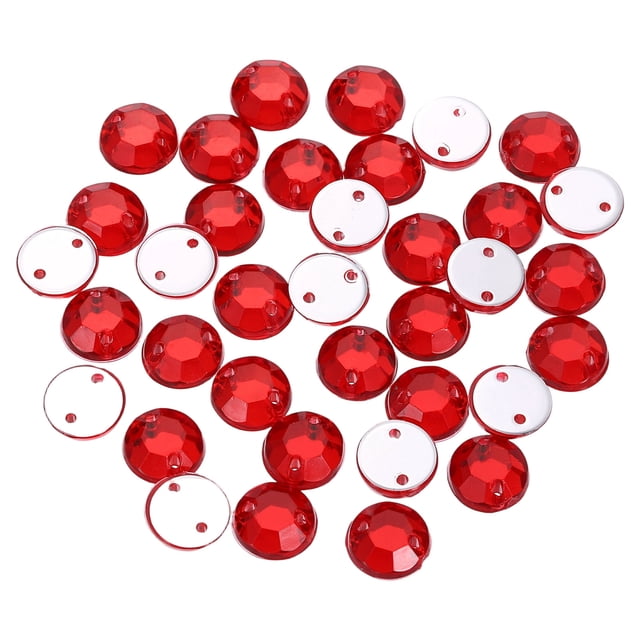 Lot de 100 Perles Plates à Coudre avec Strass, 7mm Cristal Rond, Rouge