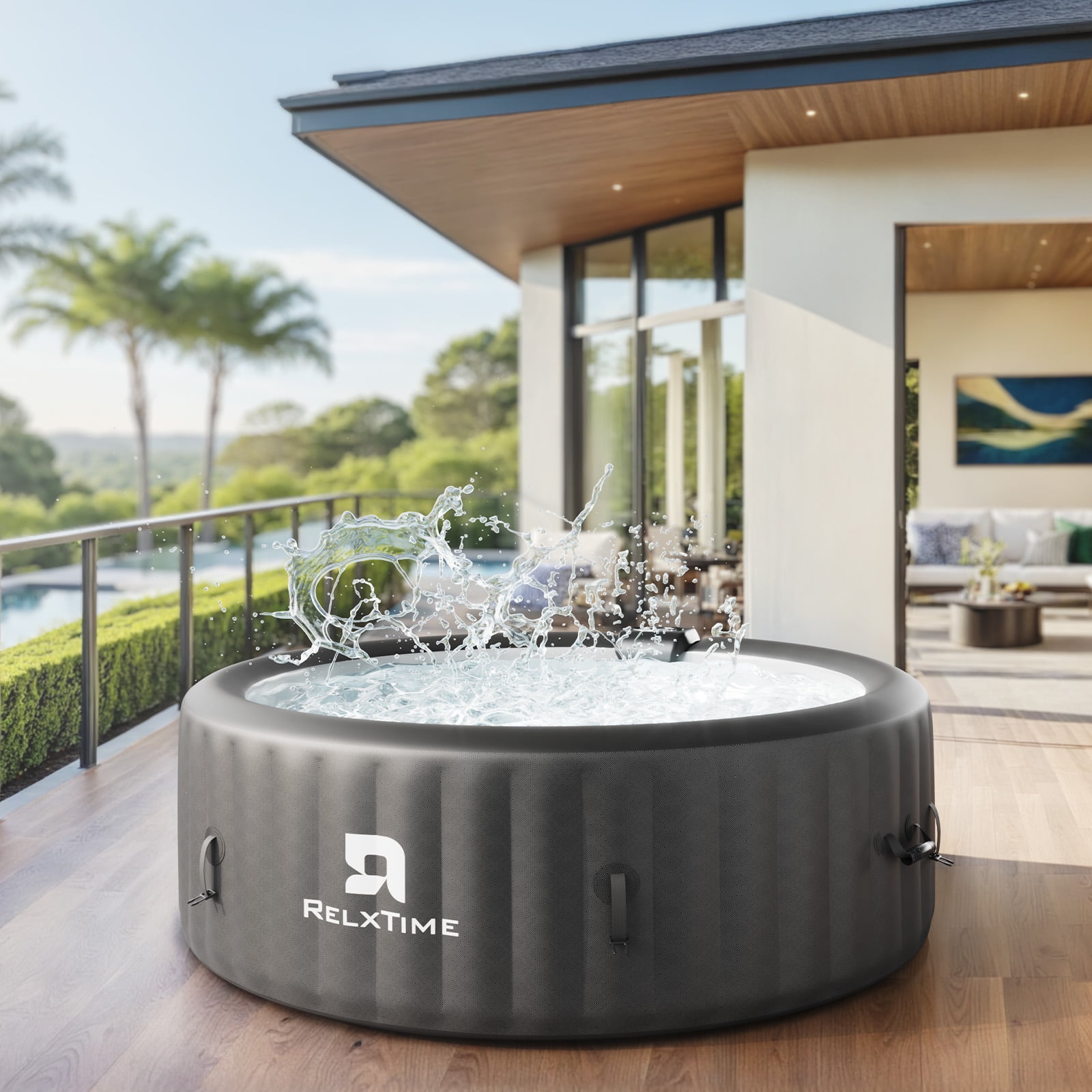 RELXTIME Inflatable Hot tub 2-4 Person Portable Blow Up Square Outdoor Spa, 110 Bubble Air Jets, 2 Filter Cartridges
