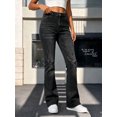 thumbnail image 6 of Women's High Rise Straight Leg Jeans Distressed Ripped Frayed Cuffed Roll Up Hem Stretch Denim for Casual Black, 6 of 8