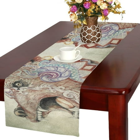 

MYPOP Bear With Decorative Ornaments Cotton Linen Table Runner 16x72 Inches