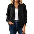thumbnail image 3 of Horkkom Suede Jacket Women Winter Zip Up Cropped Jacket Casual Trendy Lapal Jacket S, 3 of 7