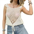 thumbnail image 2 of Camisetas de Tirantes de Crochet de Verano para Mujer, Suéter de Punto Sin Mangas con Cuello Redondo, Chaleco Bohemio con Aberturas. Albaricoque L, 2 of 10
