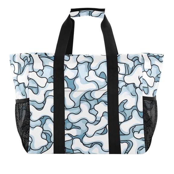 Reusable Grocery Bags with Handle Side Pocket Waterproof Shopping Portable Tote Blue Bones