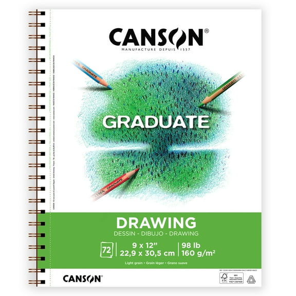 Canson Graduate Drawing Paper Jumbo Pad, 98lb/160gsm, 72 Sheets, White, 9x12 in, Art Students & Teens
