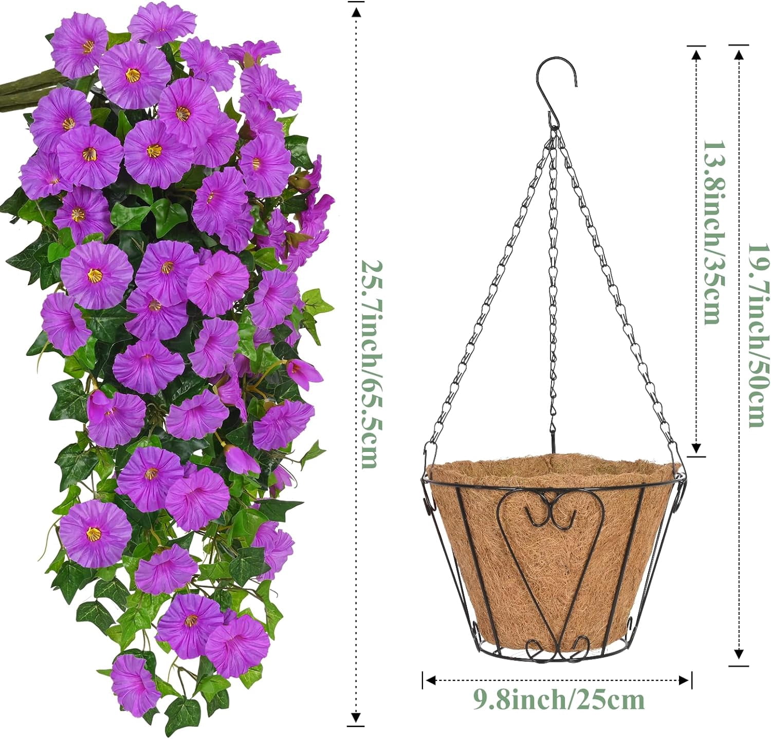 Artificial Hanging Baskets with Flowers, Fake Hanging Plants Outdoors, Faux Silk Flowers for Front Porch Patio Outside Urn Fillers Spring Summer Decor (Blue)