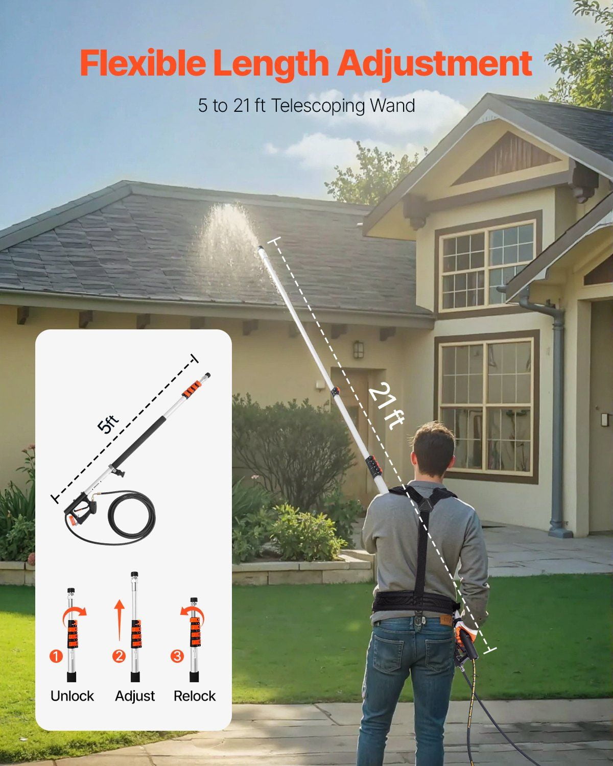 21 ft Telescoping Pressure Washer Wand - 4000 PSI High-Power Spray Wand with 7 Nozzle Tips for Cleaning