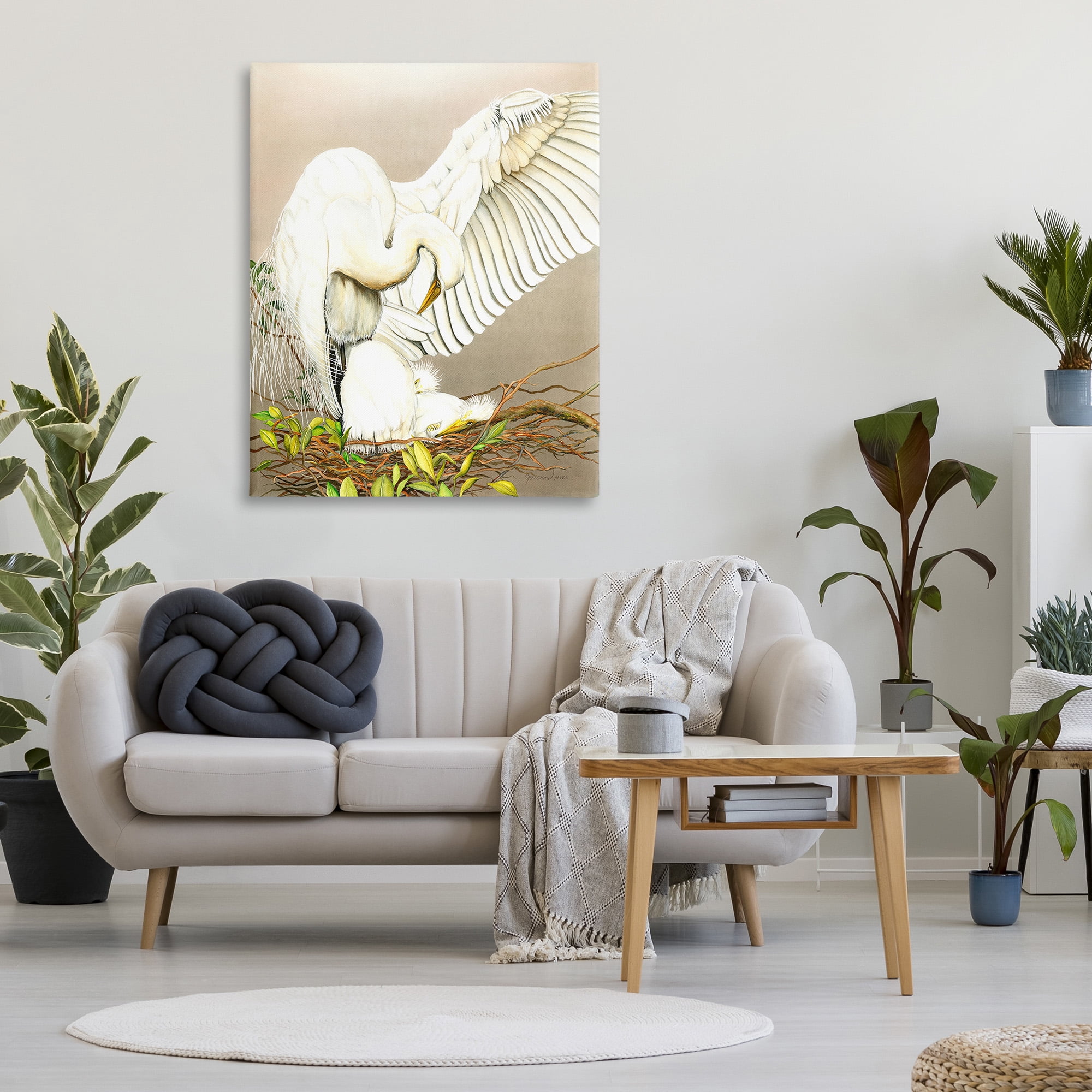 Stupell Industries White Bird & Nest Animals & Insects Painting Gallery Wrapped Canvas Art Print Wall Art, 36 x 48