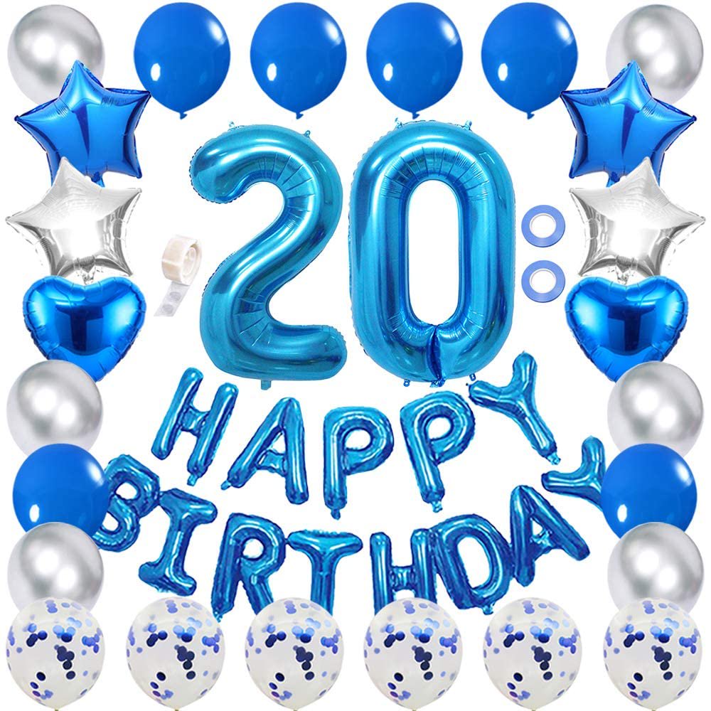 Ceqiny 20th Birthday Decoration Happy Birthday Banner Balloon Set Blue
