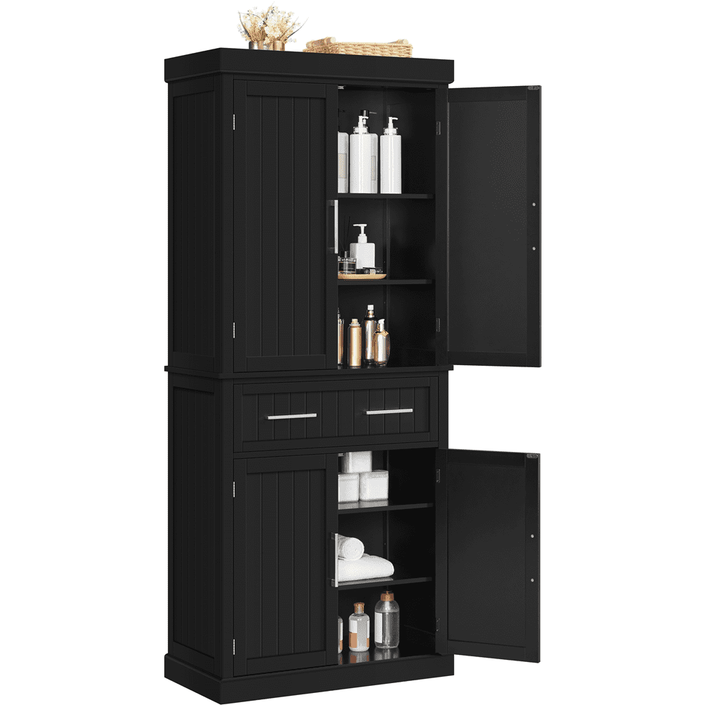 Renwick Freestanding 72.5'' Pantry Cabinet with Doors and Adjustable Shelves, Black