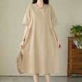 thumbnail image 4 of New Summer Arrivals SMihono Midi Dresses for Women Casual V Neck Half Sleeve A Line Dress Flowy Swing Pleated Mid-Calf Length Dress with Pockets Khaki XL, 4 of 9