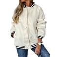 thumbnail image 1 of Liacowi Women Juniors Loose Bomber Jacket Oversized Varsity Button Down Baseball Coat Casual Letters Print Patchwork Outwear Vintage Streetwear, 1 of 4