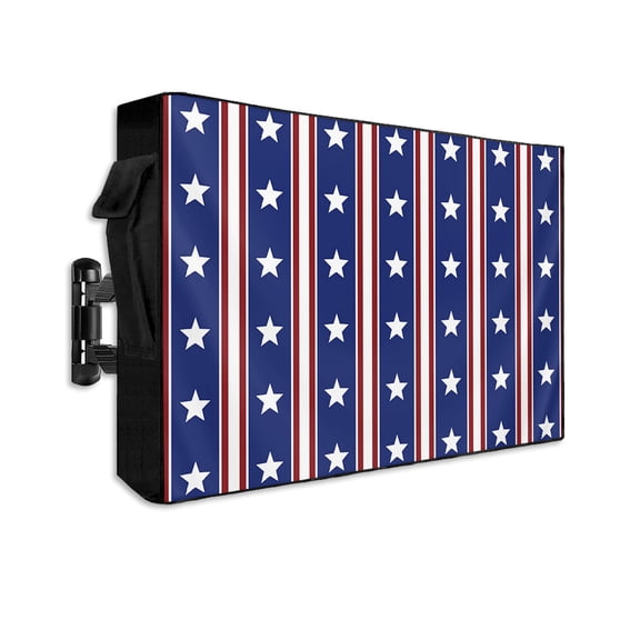 4th of July Outdoor TV Cover 48 to 50 Inch Waterproof, Independence Day Blue White Red Stripes Country Star 600D Oxford TV Covers with Zipper, Outside Flat TV Screen Protector 48"Wx30"Hx4.5"D