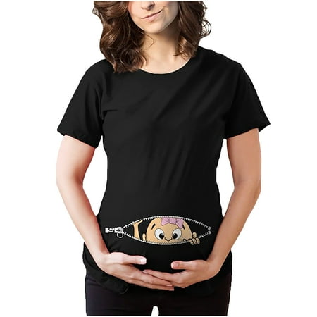 

asdoklhq Maternity Clothes for Women Clearance Maternity Cute Baby Pattern Print Short Sleeve Casual T-shirt Pregnant Tops