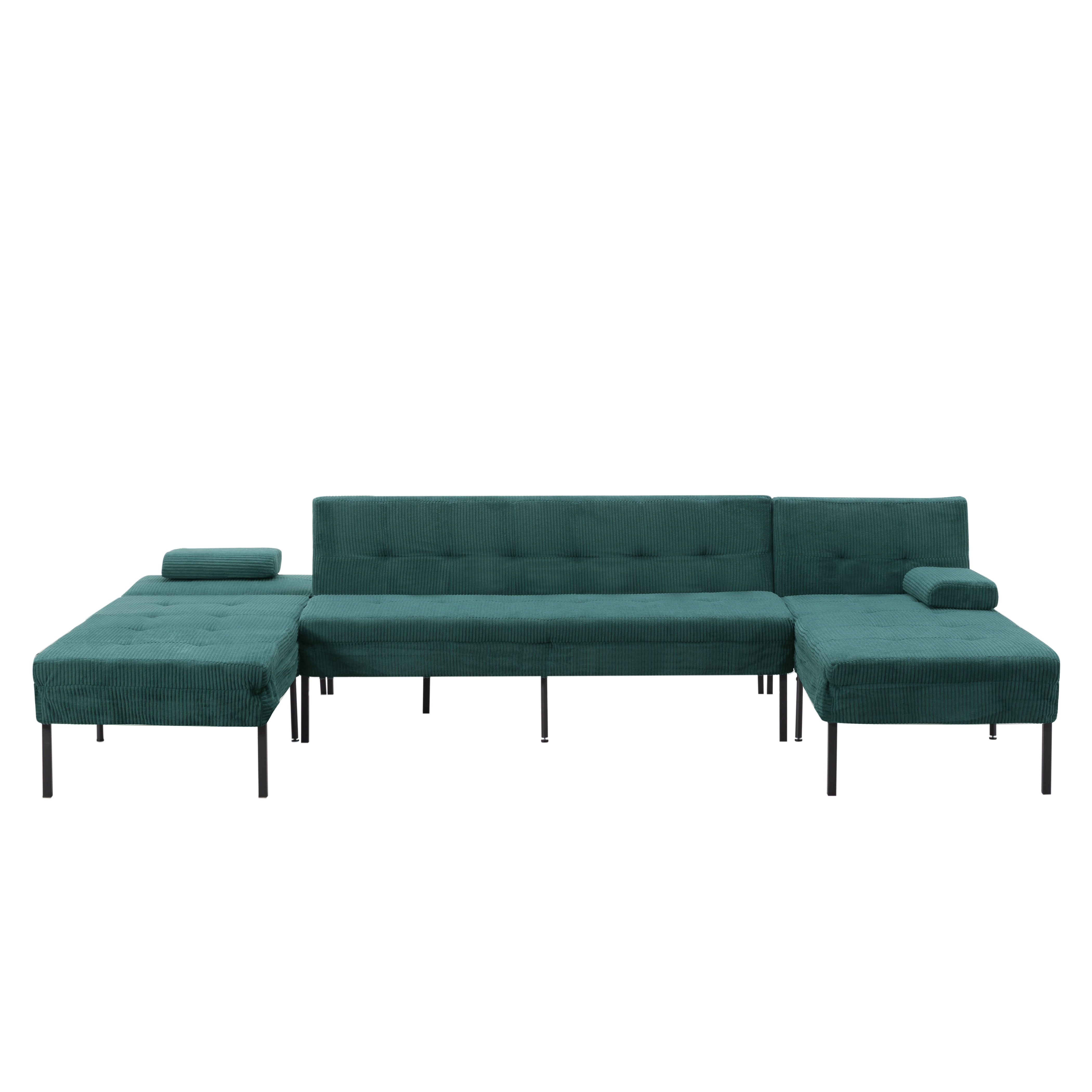 Gewnee 117.13”U-Shaped Sectional Sofa,Corduroy Couch,4 Seat Lounge Sleeper Sofa with Double Chaises for Living Room.Green