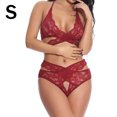 thumbnail image 1 of Conjunto de ropa interior de malla de encaje para mujer, lencería sexy, ropa de dormir, ropa de dormir, rojo vino, S AweSitey XX000073-04, 1 of 7