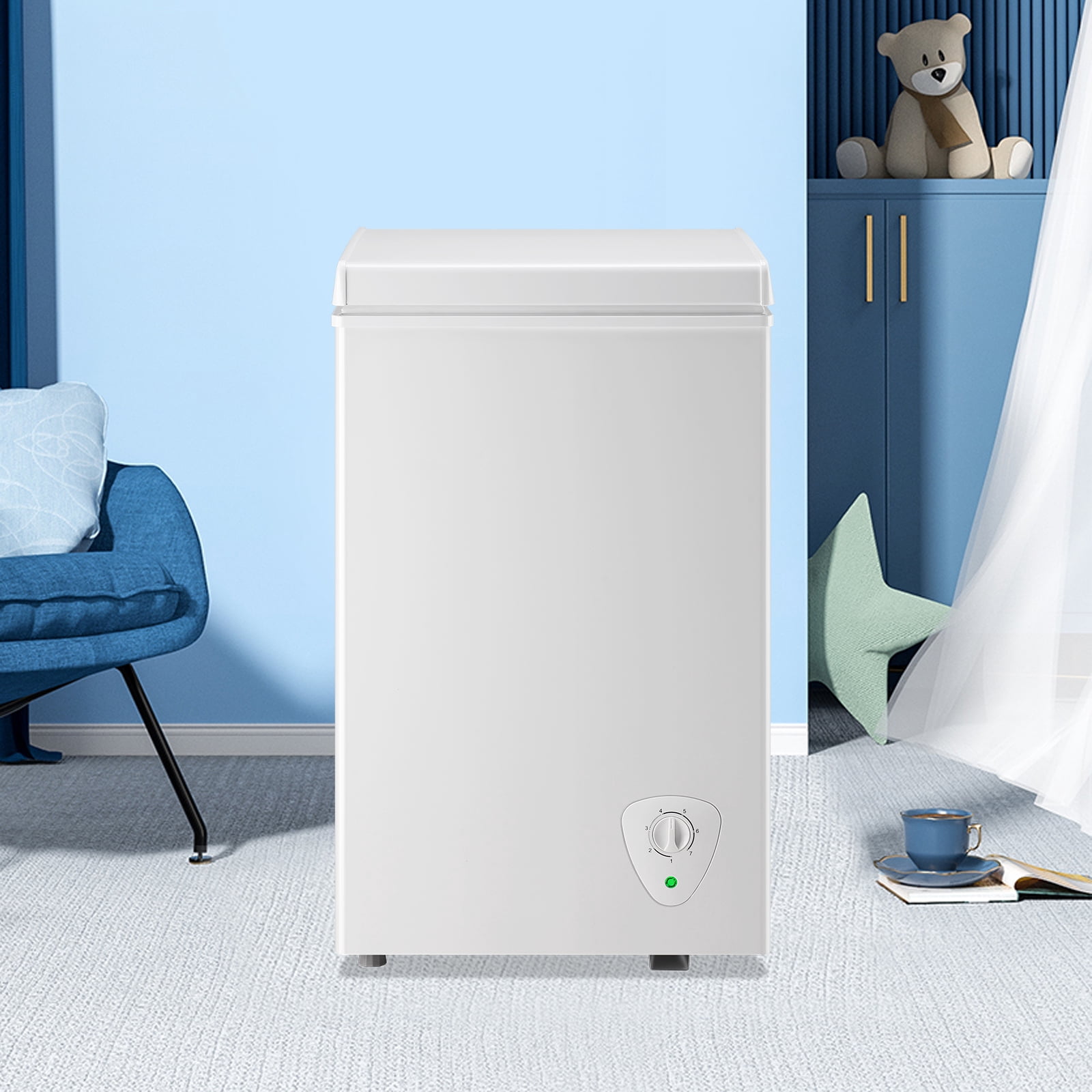 2.2 Cu.ft Chest Mini Freezer Deep Freezer for Bulk Storage Top Open Door 2 Removable Baskets 7 Modes Temperature for Home Apartment Kitchen White